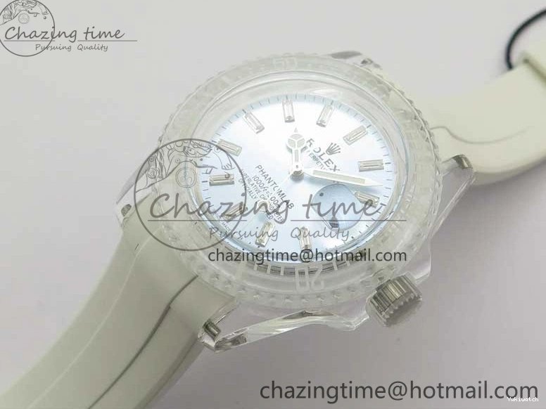 Best Phantomlab Edition 3AF White Dial Submariner VR3135 on Strap Rubber Blue Transparent Light 1109